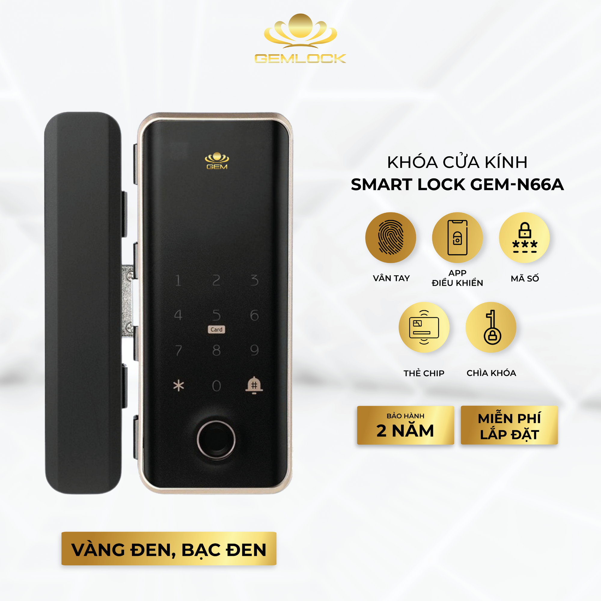 KHÓA VÂN TAY CHO CỬA KÍNH GEM-N66A